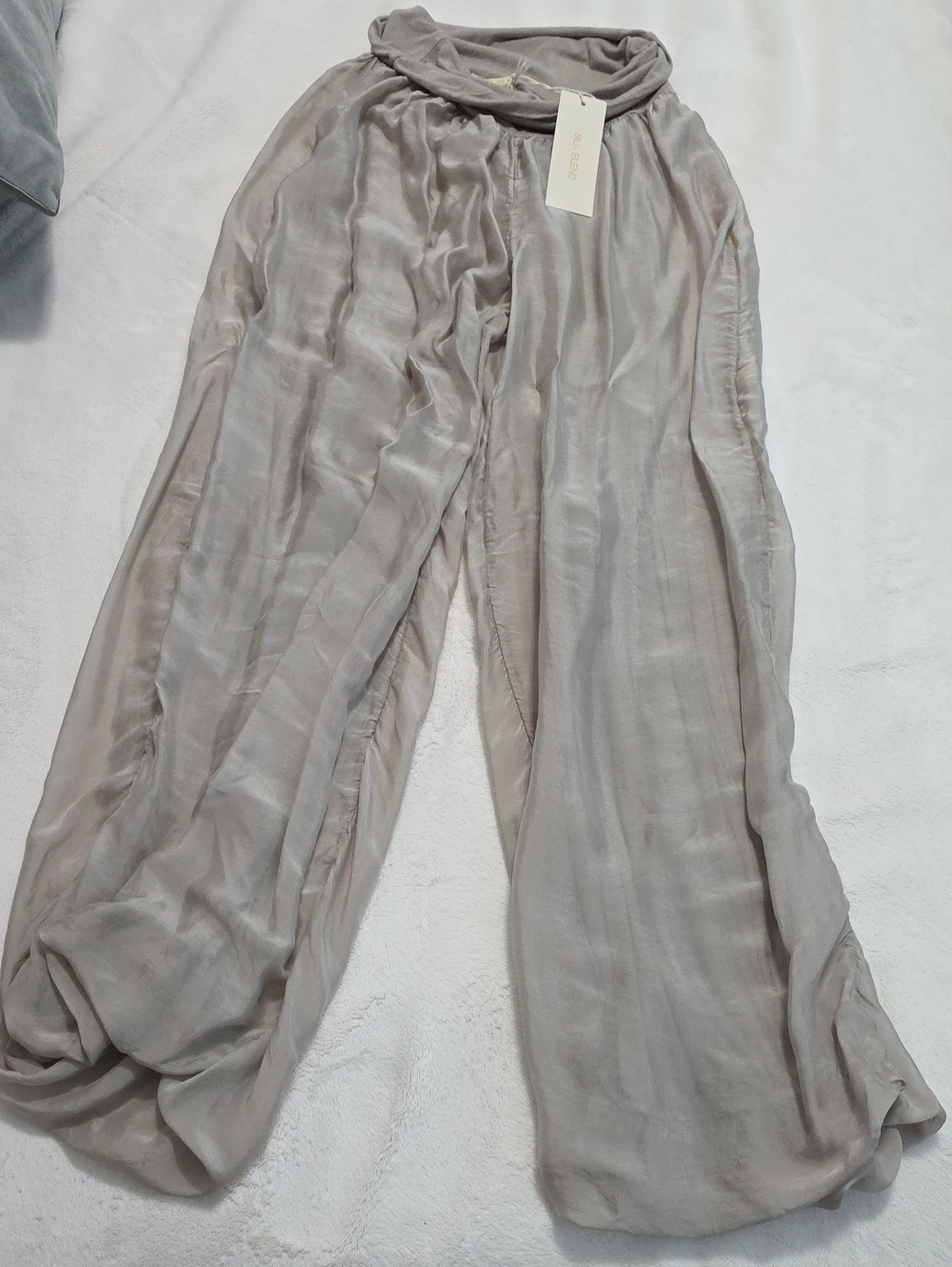 Women's Beige Taupe Silk Blend Pants Lightweight Palazzo Made In Italy